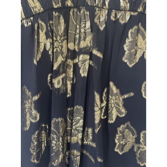 Cache Strapless Cocktail Dress Womens 4 Black Gold Floral Brocade Sequin Silk Pa - Picture 7 of 12